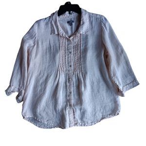 J.Jill soft pink 100% linen button up pin tuck front sz M.